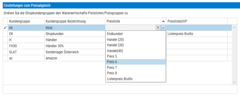 sage 100 preislisten shopwarekundengruppen