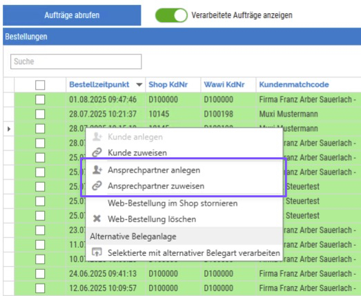 Ansprechpartner anlegen und zuweisen