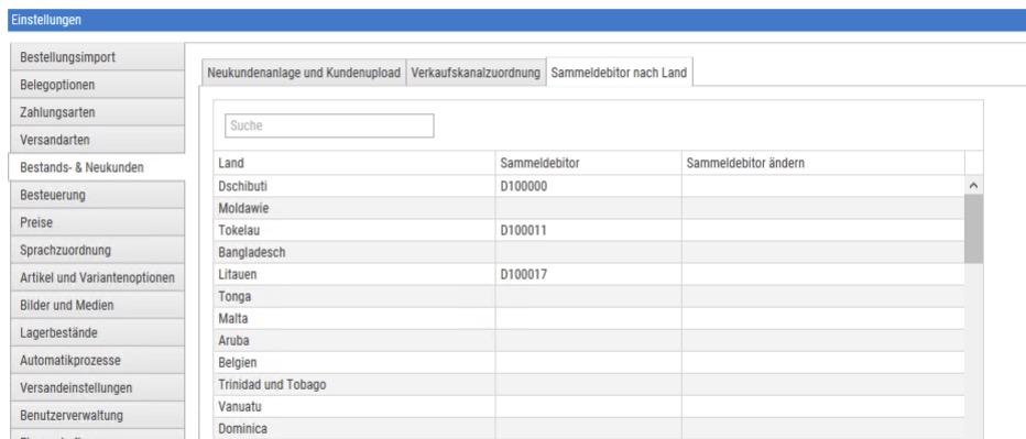Sammeldebitor nach Land zuweisen