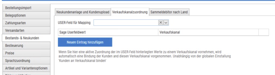 Verkaufskanal nach USER-Feld aus dem Sage Kundenstamm für Shopware zuweisen