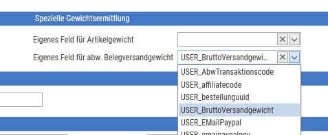 Feld für Brutto-Versandgewicht
