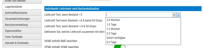 shopware sage100 schnittstelle - Liefertext nach Lagerbestand